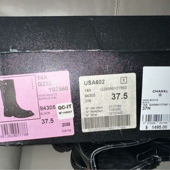 Chanel Tweed Leather Engineer Boots Black CC Logo 37.5 Buckle Moto - Picture 9 of 11